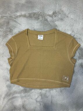 Gymshark Mustard Waffle Knit Cropped Square Neck Top
